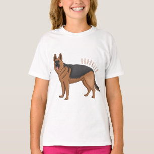 Camiseta ilustração de desenho animado de cão german shephe