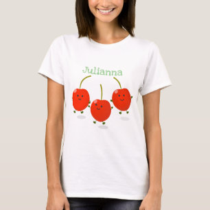 Camiseta Ilustração de desenho animado de cerejas felizes b