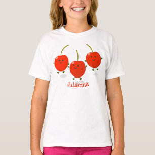 Camiseta Ilustração de desenho animado de cerejas vermelhas