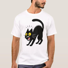 Camiseta Ilustração de desenho animado de gato preto assust