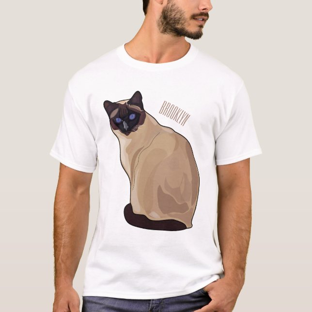 Camiseta Ilustração de desenho animado de gato siamês (Frente)