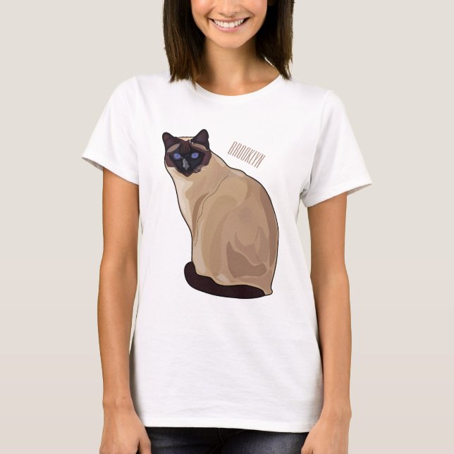 Camiseta Ilustração de desenho animado de gato siamês (Frente)