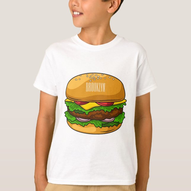 Camiseta Ilustração de desenho animado de hambúrguer (Frente)