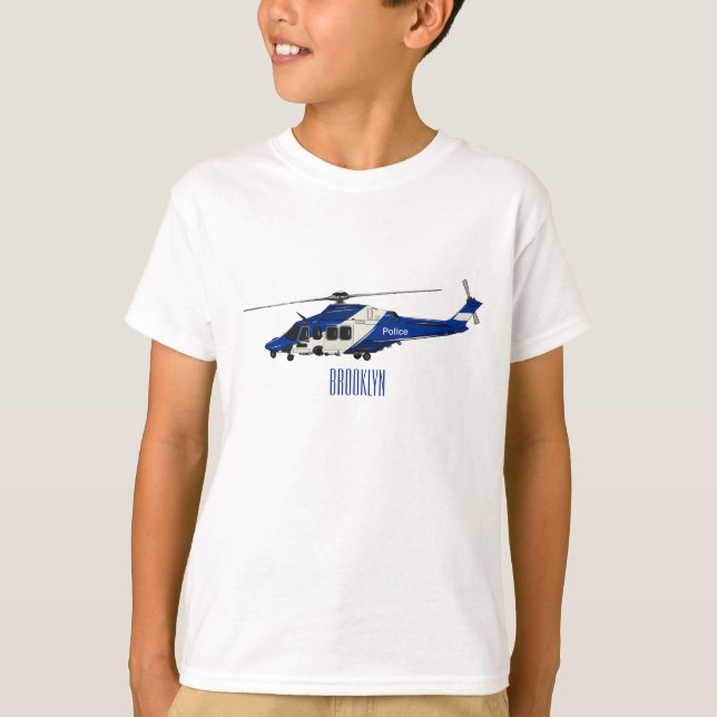 Camiseta Ilustração de desenho animado de helicóptero polic (Frente)