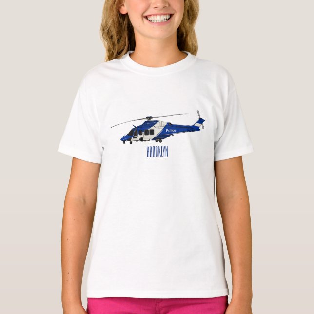 Camiseta Ilustração de desenho animado de helicóptero polic (Frente)