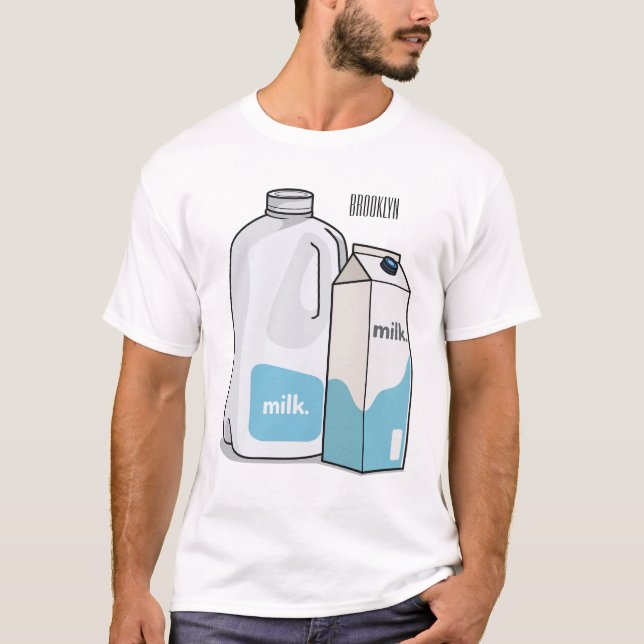 Camiseta Ilustração de desenho animado de leite (Frente)