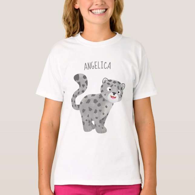 Camiseta Ilustração de desenho animado de leopardo-da-neve (Frente)