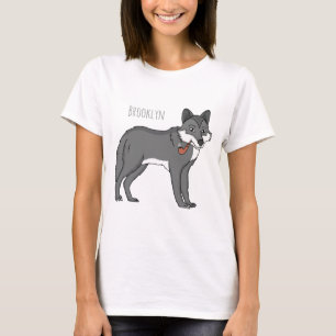 Camiseta Ilustração de desenho animado de lobo cinzento com
