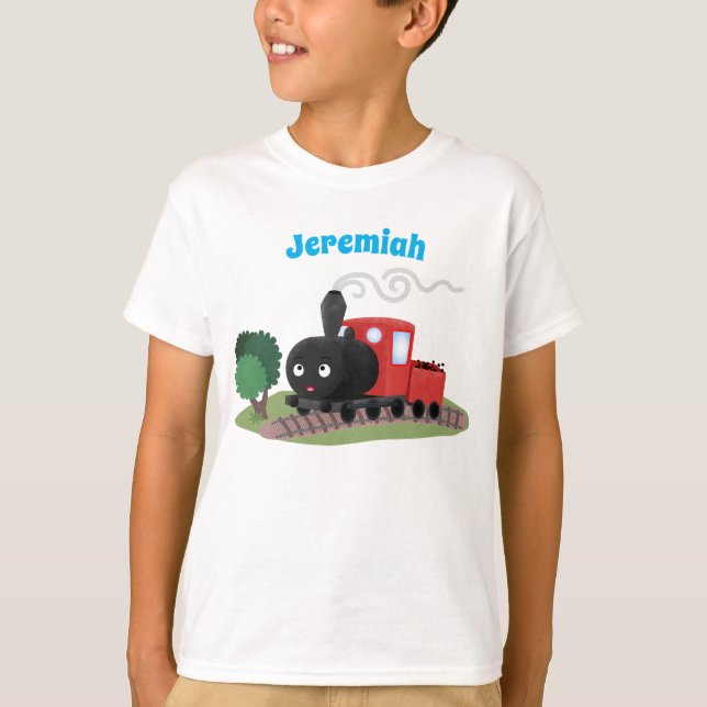 Camiseta Ilustração de desenho animado de locomotiva de com (Frente)