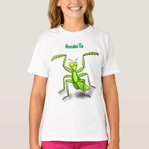 Camiseta Ilustração de desenho animado de louva-a-deus verd