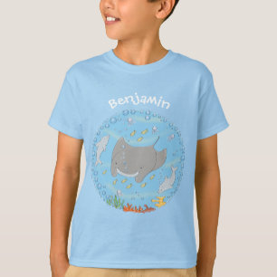 Camiseta Ilustração de desenho animado de manta-branca e bo