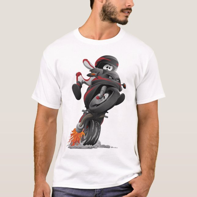 Camiseta Ilustração de desenho animado de motocicleta espor (Frente)