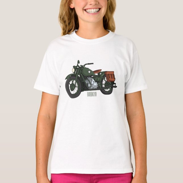 Camiseta Ilustração de desenho animado de motocicleta milit (Frente)