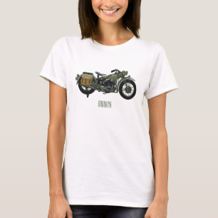 Camiseta Ilustração de desenho animado de motocicleta milit