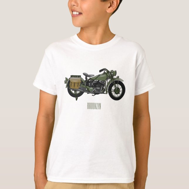 Camiseta Ilustração de desenho animado de motocicleta milit (Frente)