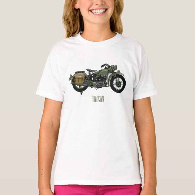 Camiseta Ilustração de desenho animado de motocicleta milit (Frente)