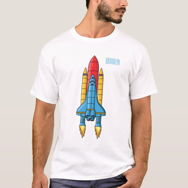 Camiseta Ilustração de desenho animado de navio-foguete (Frente)
