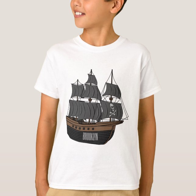 Camiseta Ilustração de desenho animado de navio pirata (Frente)