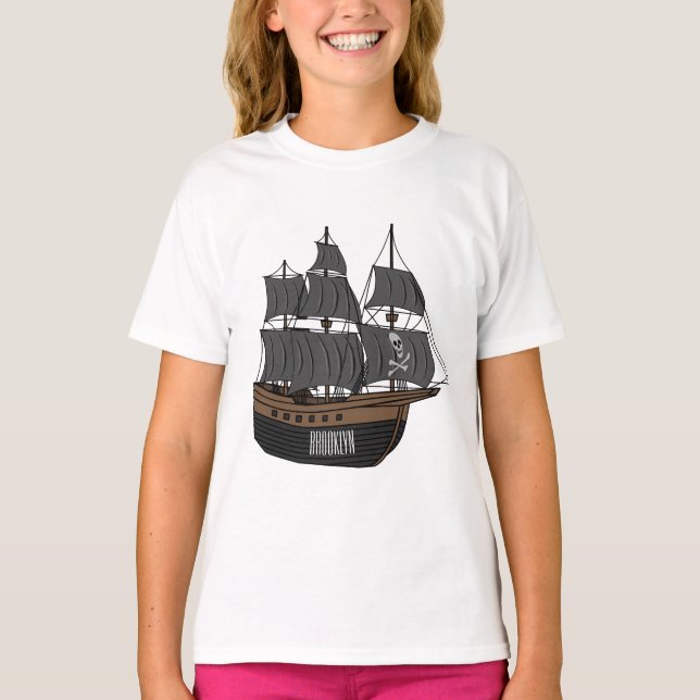 Camiseta Ilustração de desenho animado de navio pirata (Frente)