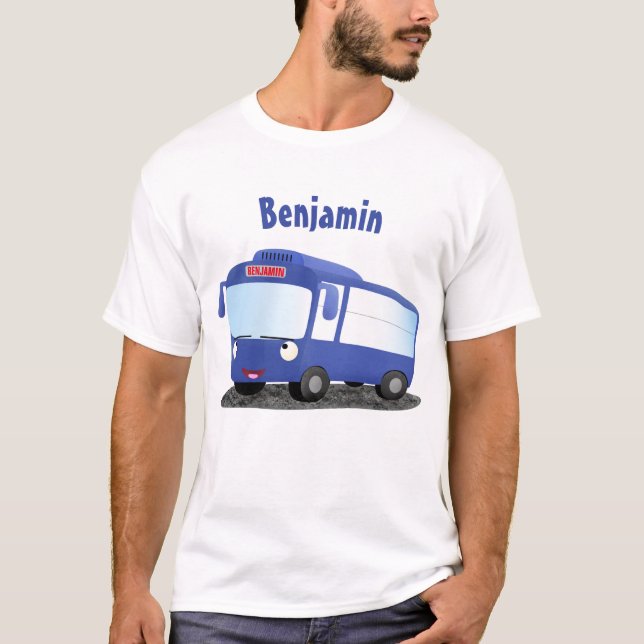 Camiseta Ilustração de desenho animado de ônibus moderno az (Frente)