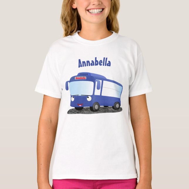 Camiseta Ilustração de desenho animado de ônibus moderno az (Frente)