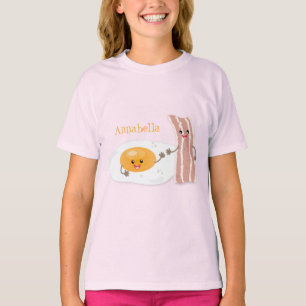 Camiseta Ilustração de desenho animado de ovo e bacon em 