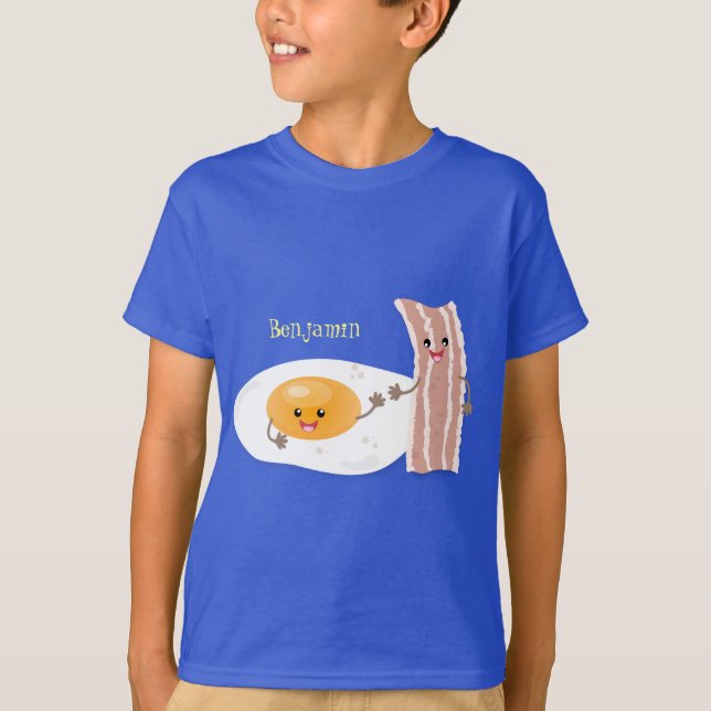 Camiseta Ilustração de desenho animado de ovo e bacon em ka (Frente)
