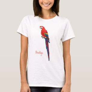 Camiseta Ilustração de desenho animado de papagaio-escarlat