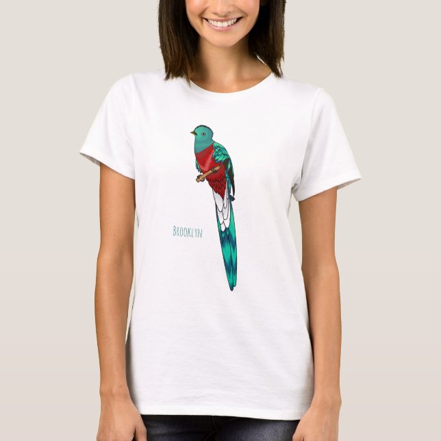 Camiseta Ilustração de desenho animado de pássaro quetzal r (Frente)