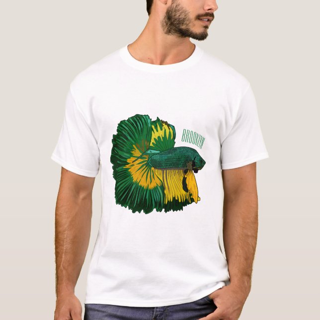 Camiseta Ilustração de desenho animado de peixe lutador sia (Frente)