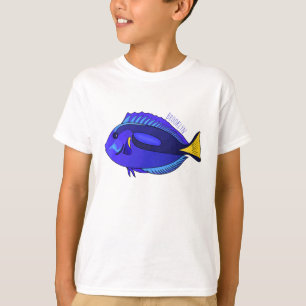 Camiseta Ilustração de desenho animado de peixe marrom azul