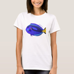 Camiseta ilustração de desenho animado de peixe tangue azul