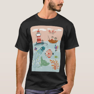 Camiseta Ilustração de desenho animado de pinguim fofo pesc
