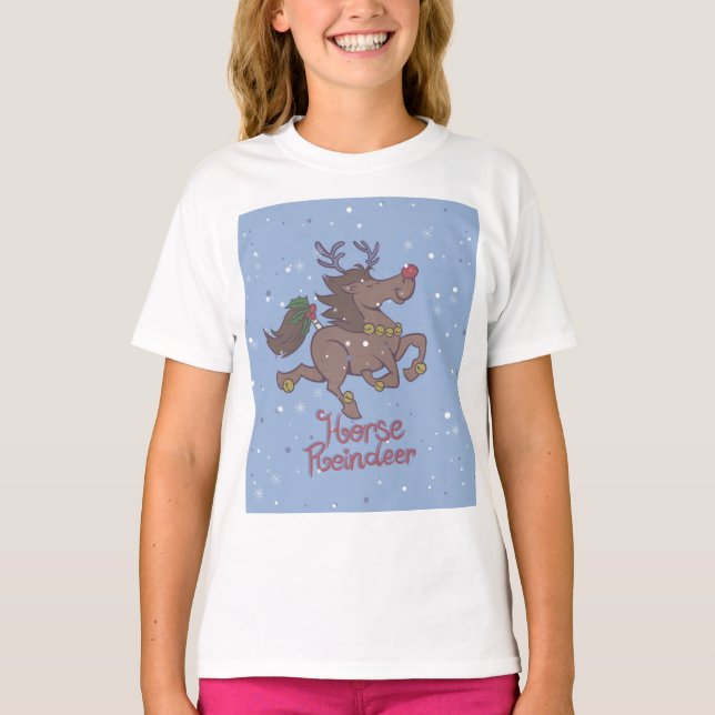 Camiseta Ilustração de desenho animado de renas de cavalo (Frente)