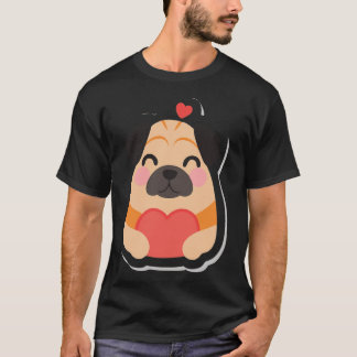 Camiseta Ilustração de desenho animado de um Pug segurando