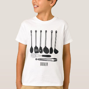 Camiseta Ilustração de desenho animado de utensílios de coz