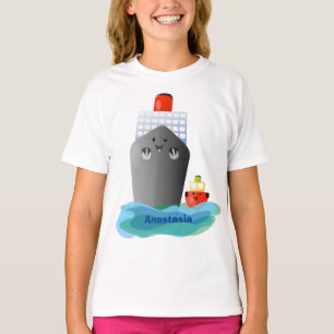 Camiseta Ilustração de desenho animado do navio de linha do