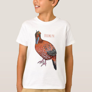 Camiseta ilustração de desenho animado do pássaro tragopan