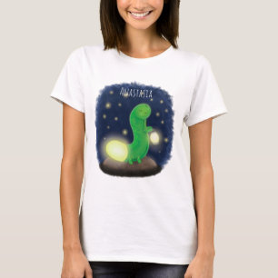 Camiseta Ilustração de desenho animado do verme verde-cla