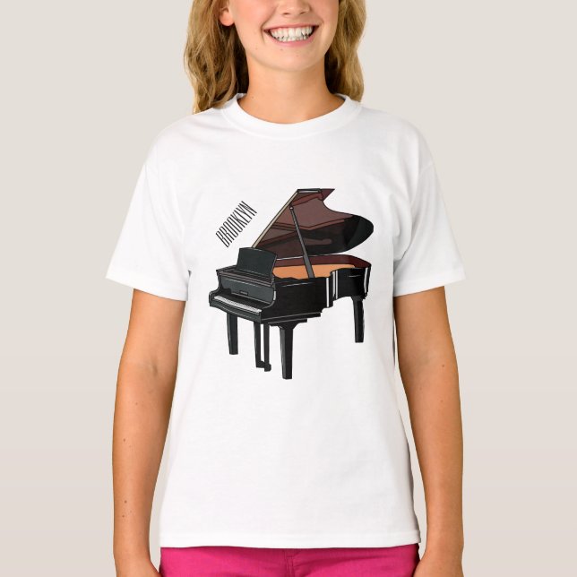 Camiseta Ilustração de desenho animado Piano (Frente)