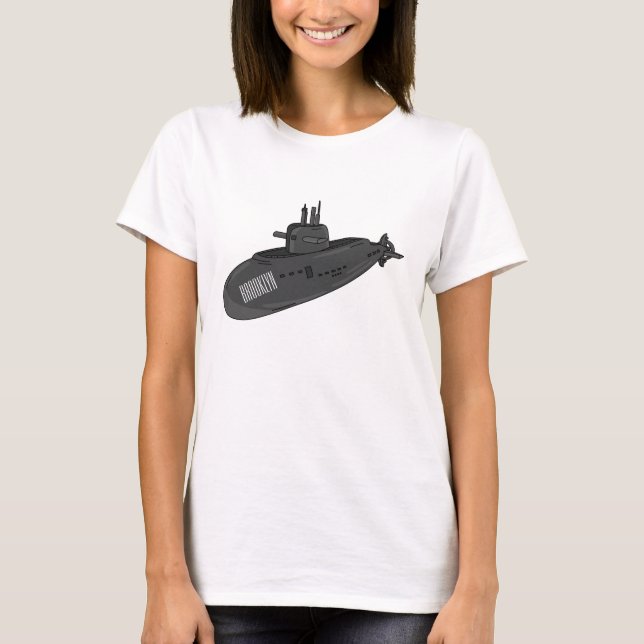 Camiseta Ilustração de desenho animado submarino (Frente)