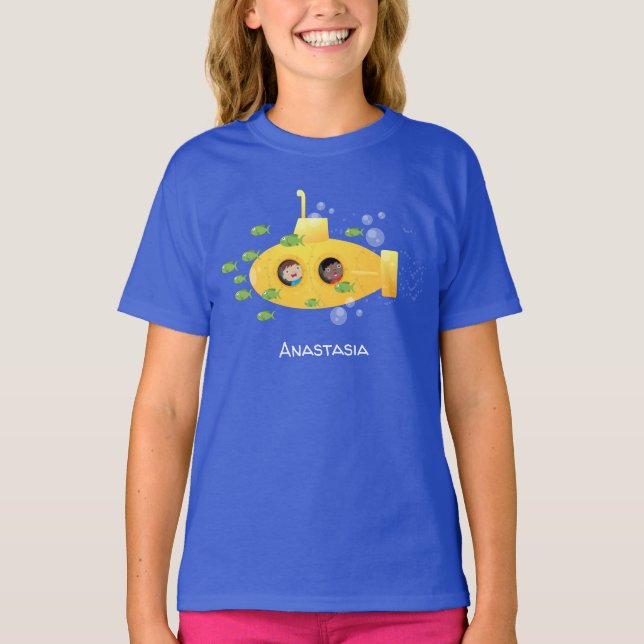 Camiseta Ilustração de desenho animado submarino amarelo (Frente)