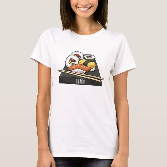 Camiseta Ilustração de desenho animado Sushi (Frente)
