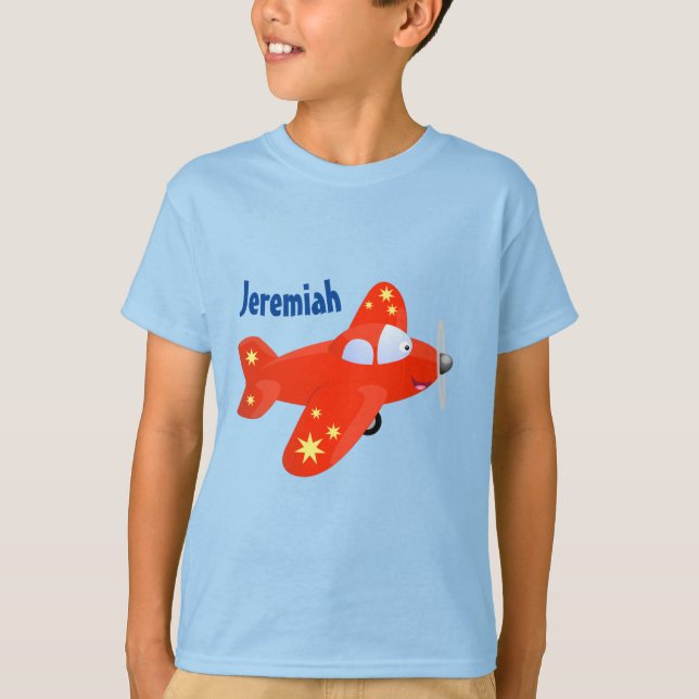 Camiseta Ilustração de desenho animado voador de avião verm (Frente)