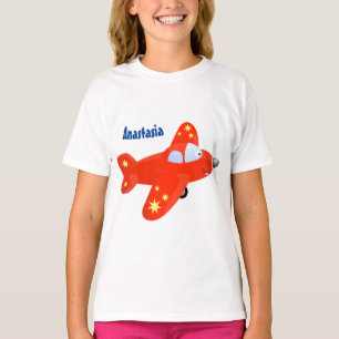 Camiseta Ilustração de desenho animado voador de avião verm