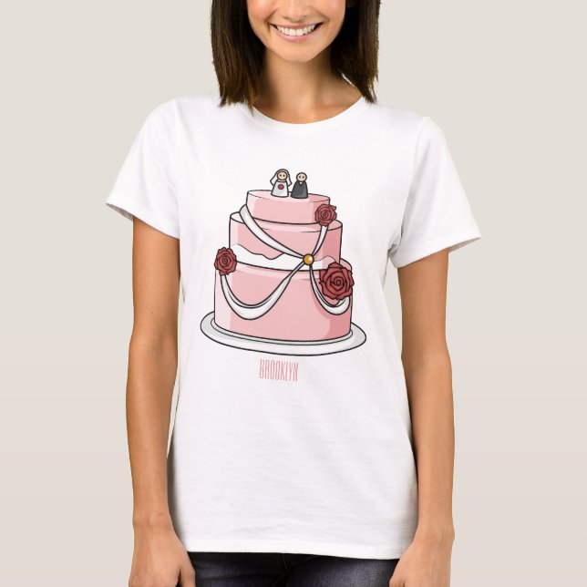 Camiseta Ilustração de desenho de bolo de casamento (Frente)