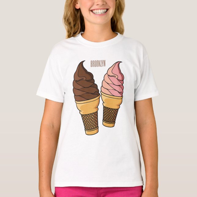 Camiseta ilustração de desenho de cone de sorvete (Frente)