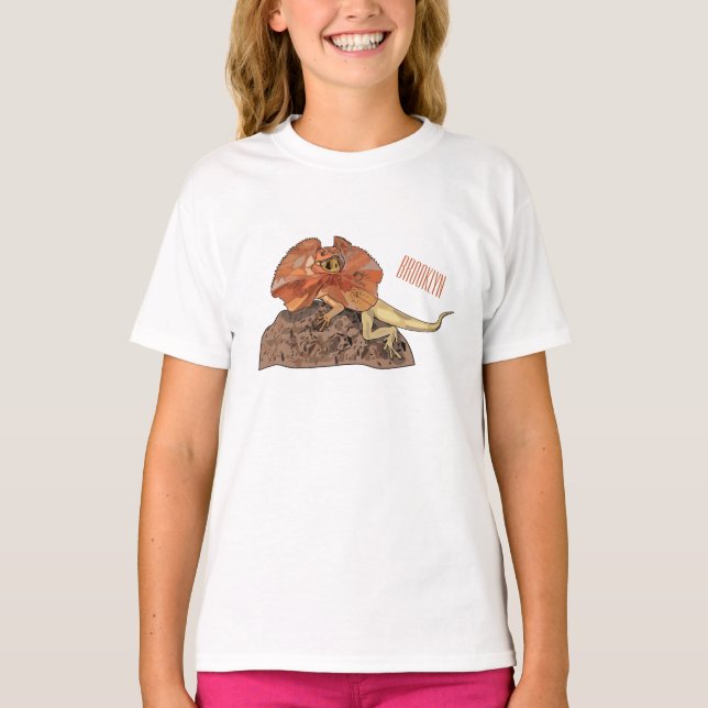Camiseta Ilustração de desenho de lagarto de pescoço frito (Frente)