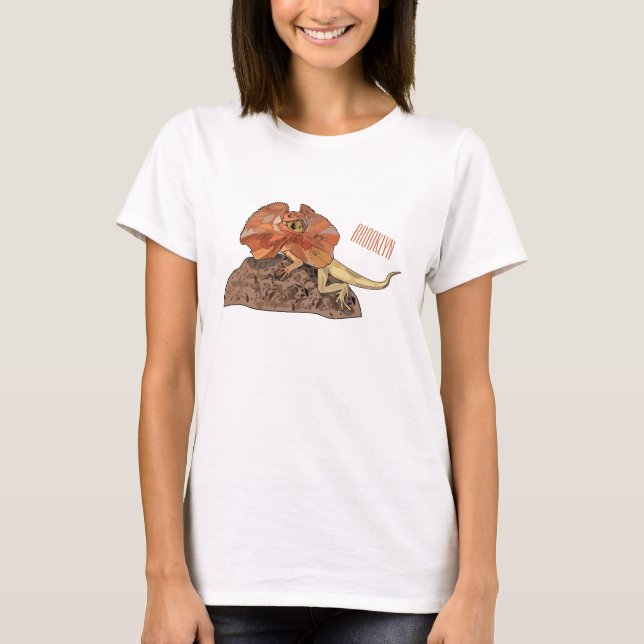 Camiseta Ilustração de desenho de lagarto de pescoço frito (Frente)