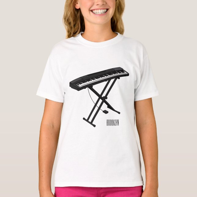 Camiseta Ilustração de desenho de piano de teclado (Frente)